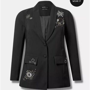 Size 0 (large) Torrid black Blazer with embellishing. Beautiful! NWOT,never worn